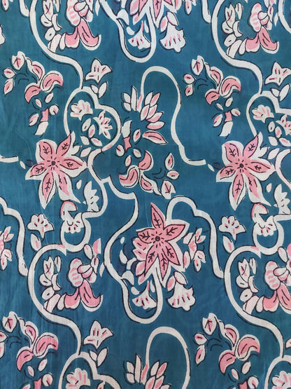 Fabric and finishing details: Loose teal dress with pink flowers