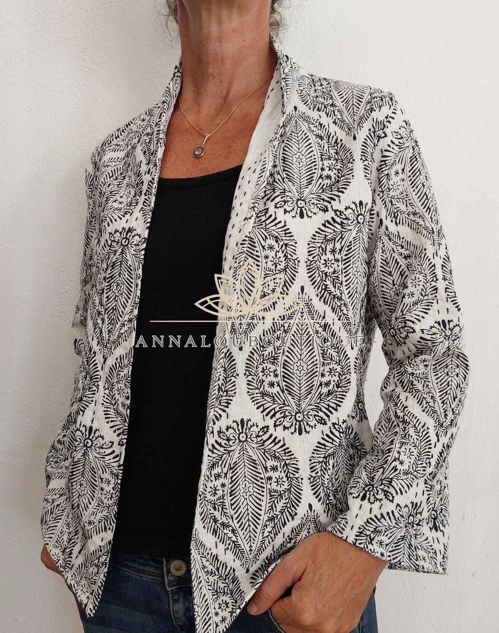Black Diamond Cotton Jacket, Kimono Style Bohemian Jacket, Mid-Season Casual Wear, White Cotton Lining, Limited Edition