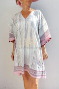 Hippie Chic Cotton Poncho Dress – Short Kaftan with V Neck for Beach & Pool Parties