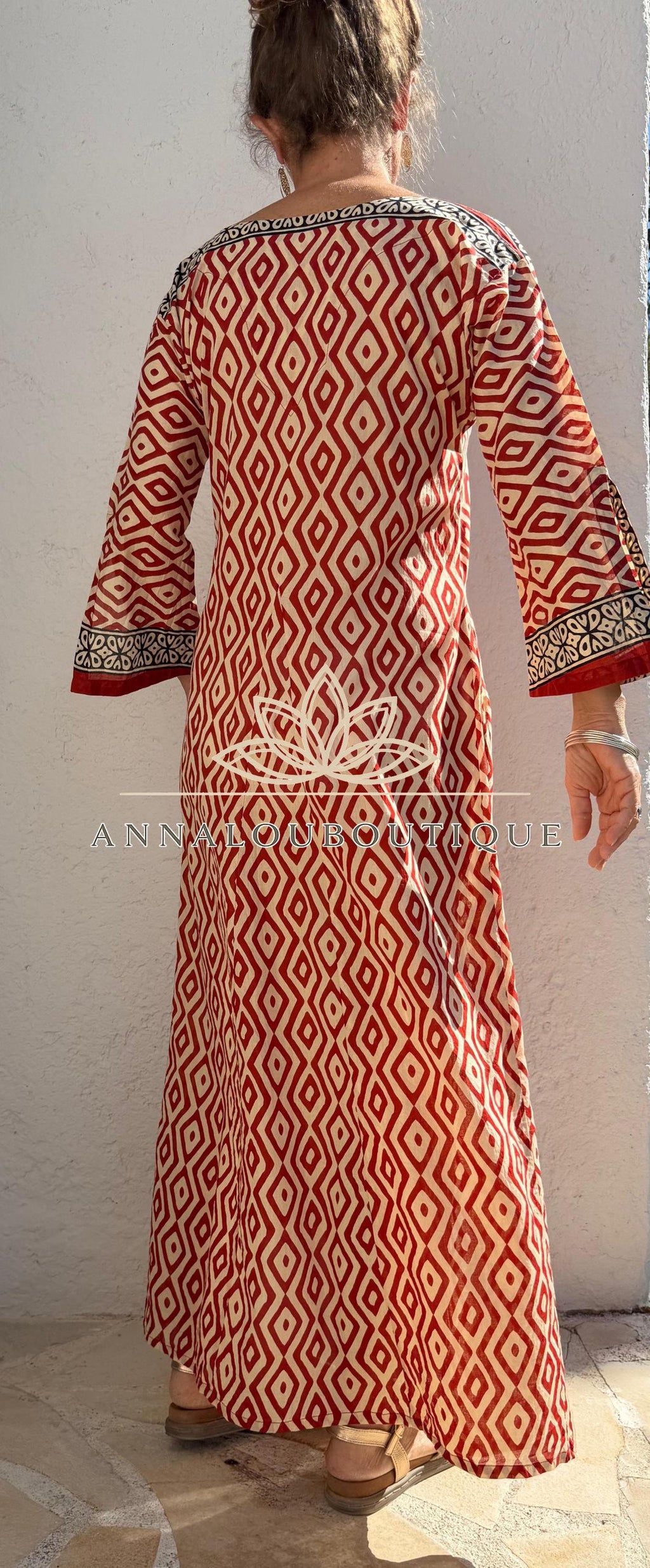 Rust Beige Diamond Cotton Kaftan Dress, Soft Cotton Maxi Dress, Bohemian Summer Outfit, Flowy Resort Wear, Lightweight Women’s Fashion