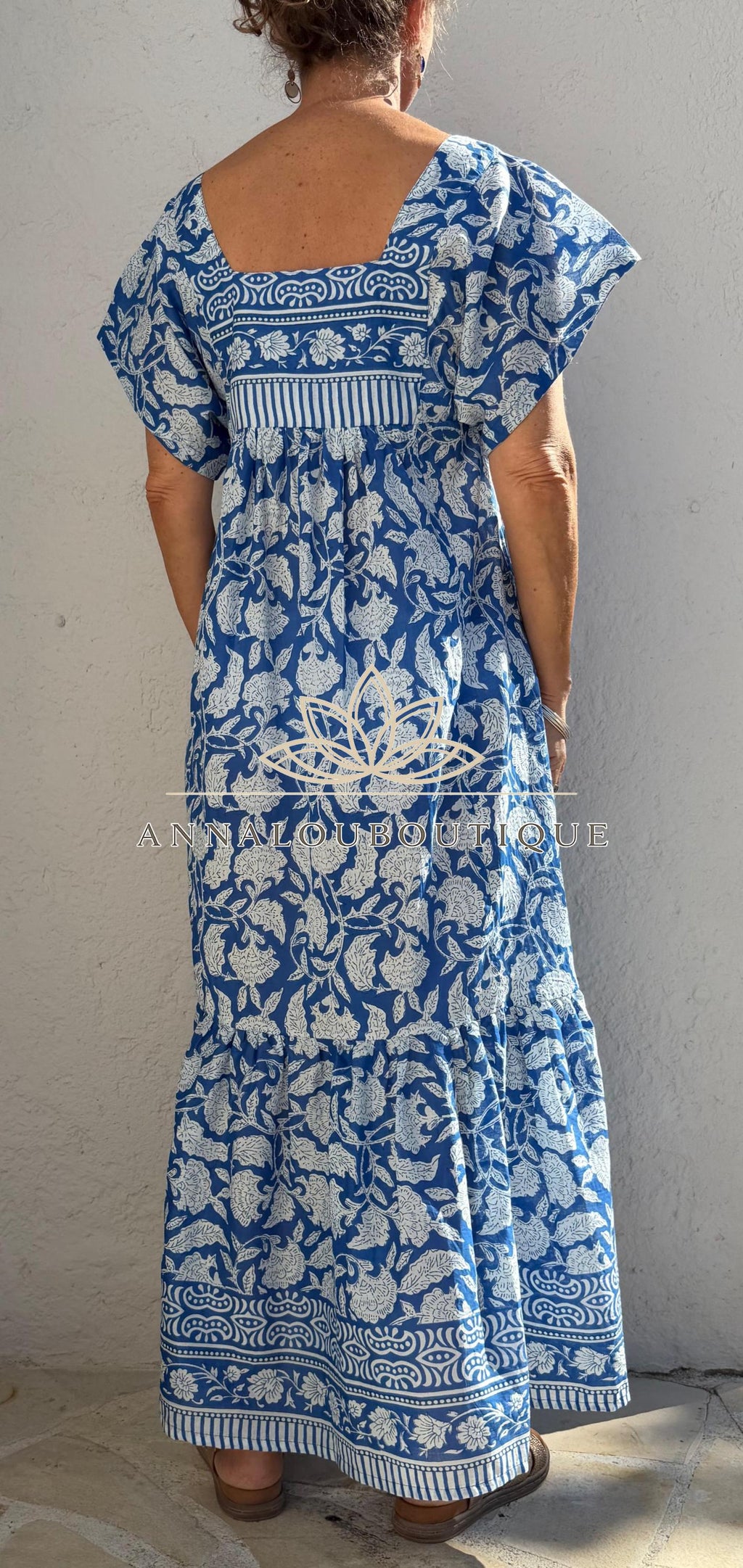 Navy Blue Floral Maxi Dress, Handmade Cotton Summer Dress, Flowy Bohemian Resort Wear, Lightweight Women’s Clothing, Limited Edition