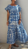 Navy Blue Floral Maxi Dress, Handmade Cotton Summer Dress, Flowy Bohemian Resort Wear, Lightweight Women’s Clothing, Limited Edition