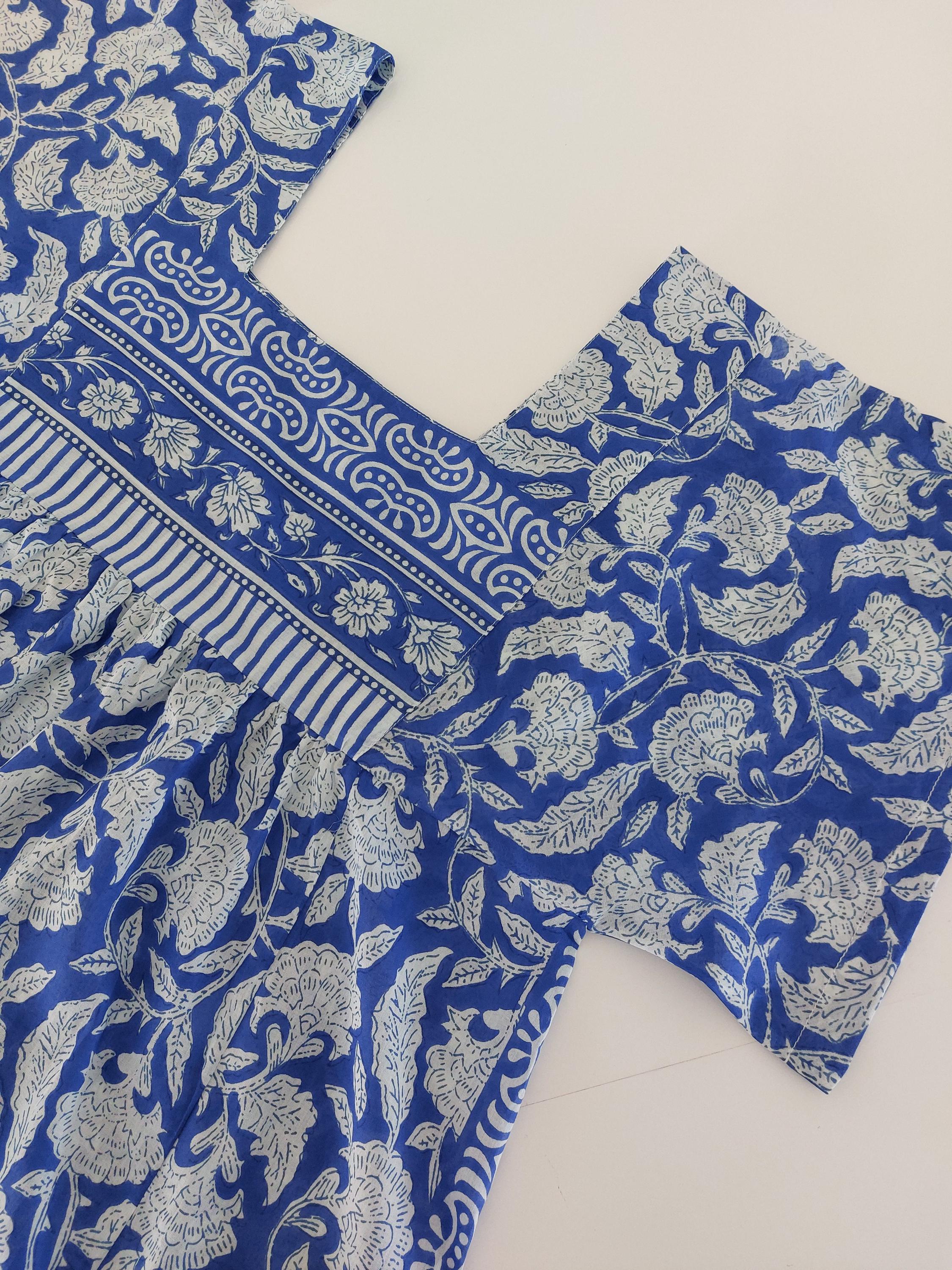 Navy Blue Floral Maxi Dress, Handmade Cotton Summer Dress, Flowy Bohemian Resort Wear, Lightweight Women’s Clothing, Limited Edition