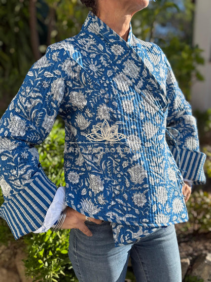 Reversible blue floral quilted jacket