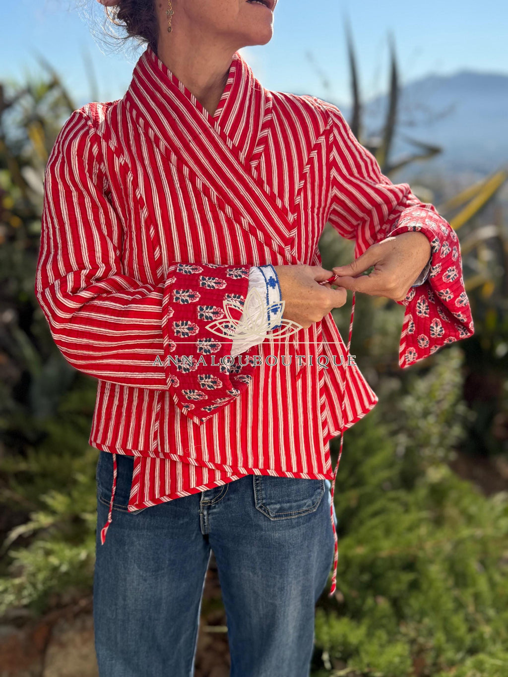 Reversible Quilted Cotton Crossed Jacket – Red Winter Coat
