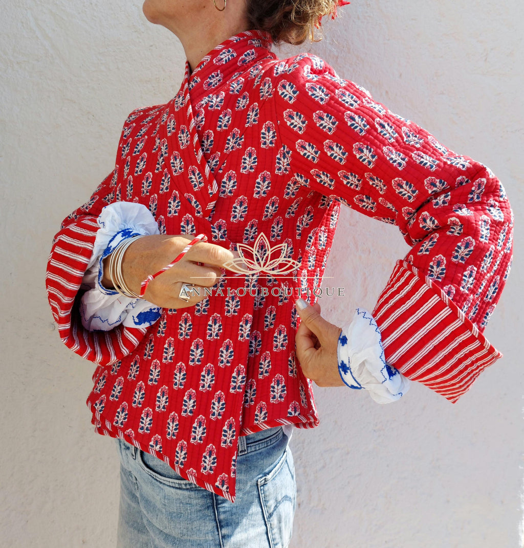 Reversible Quilted Cotton Crossed Jacket – Red Winter Coat