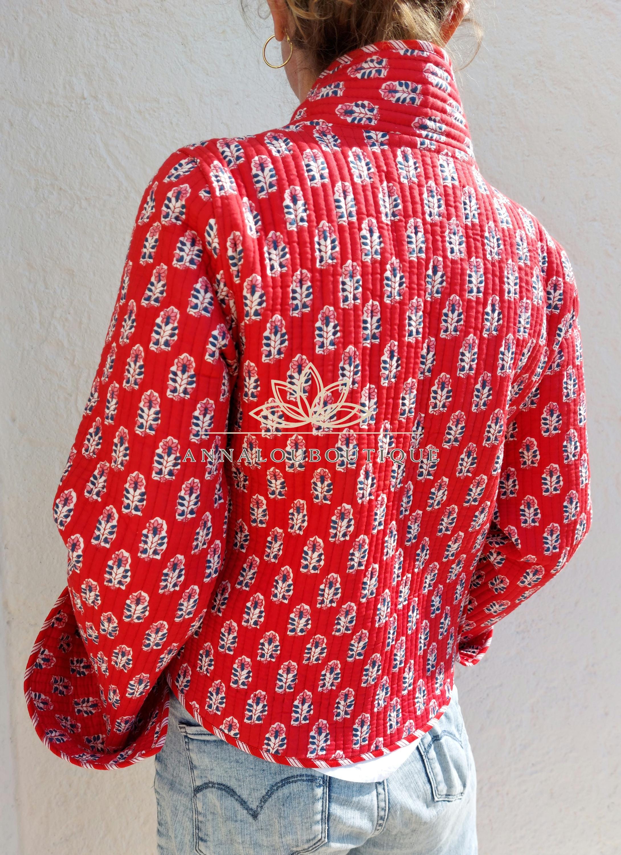 Reversible Quilted Cotton Crossed Jacket – Red Winter Coat