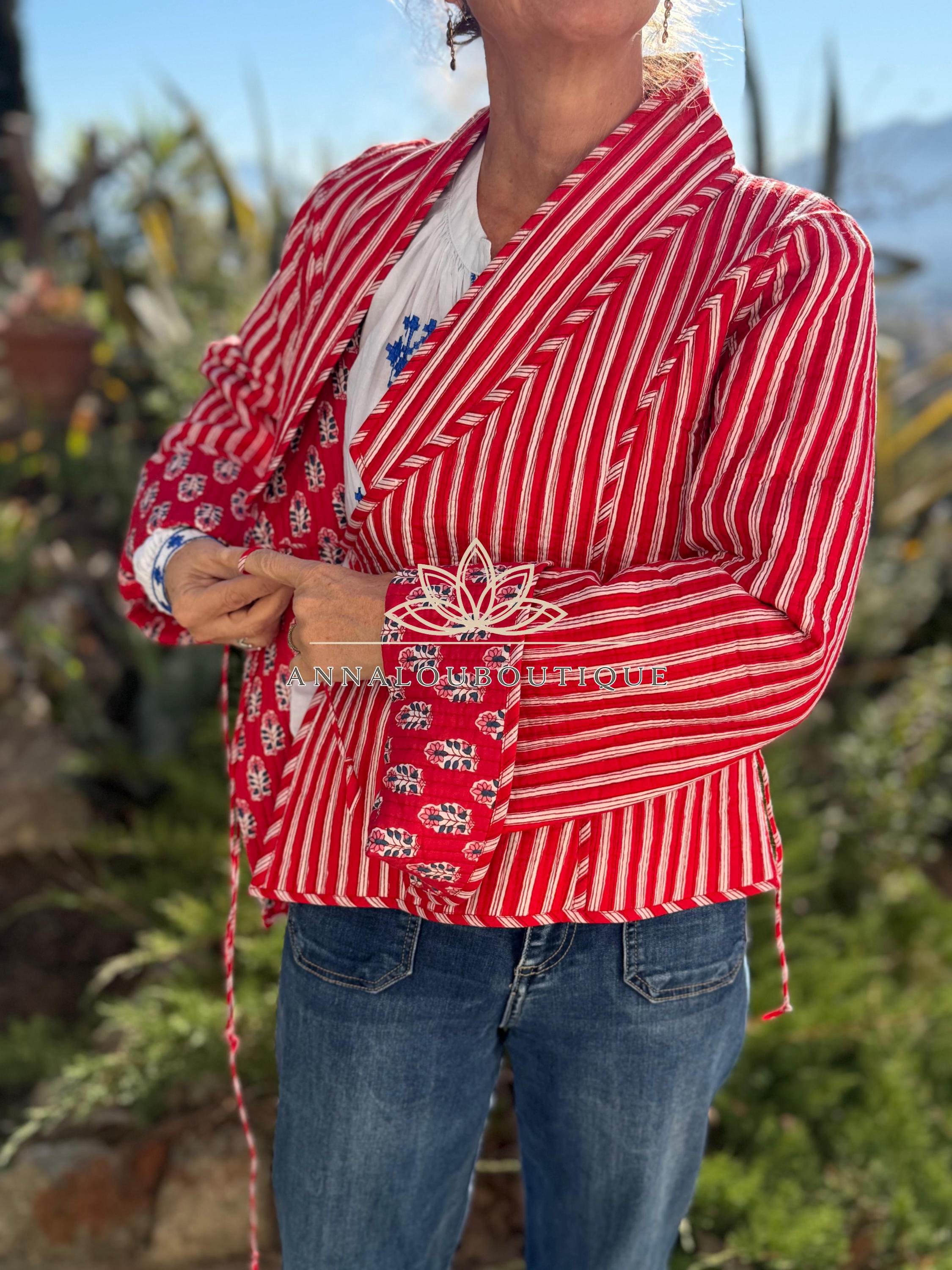 Reversible Quilted Cotton Crossed Jacket – Red Winter Coat