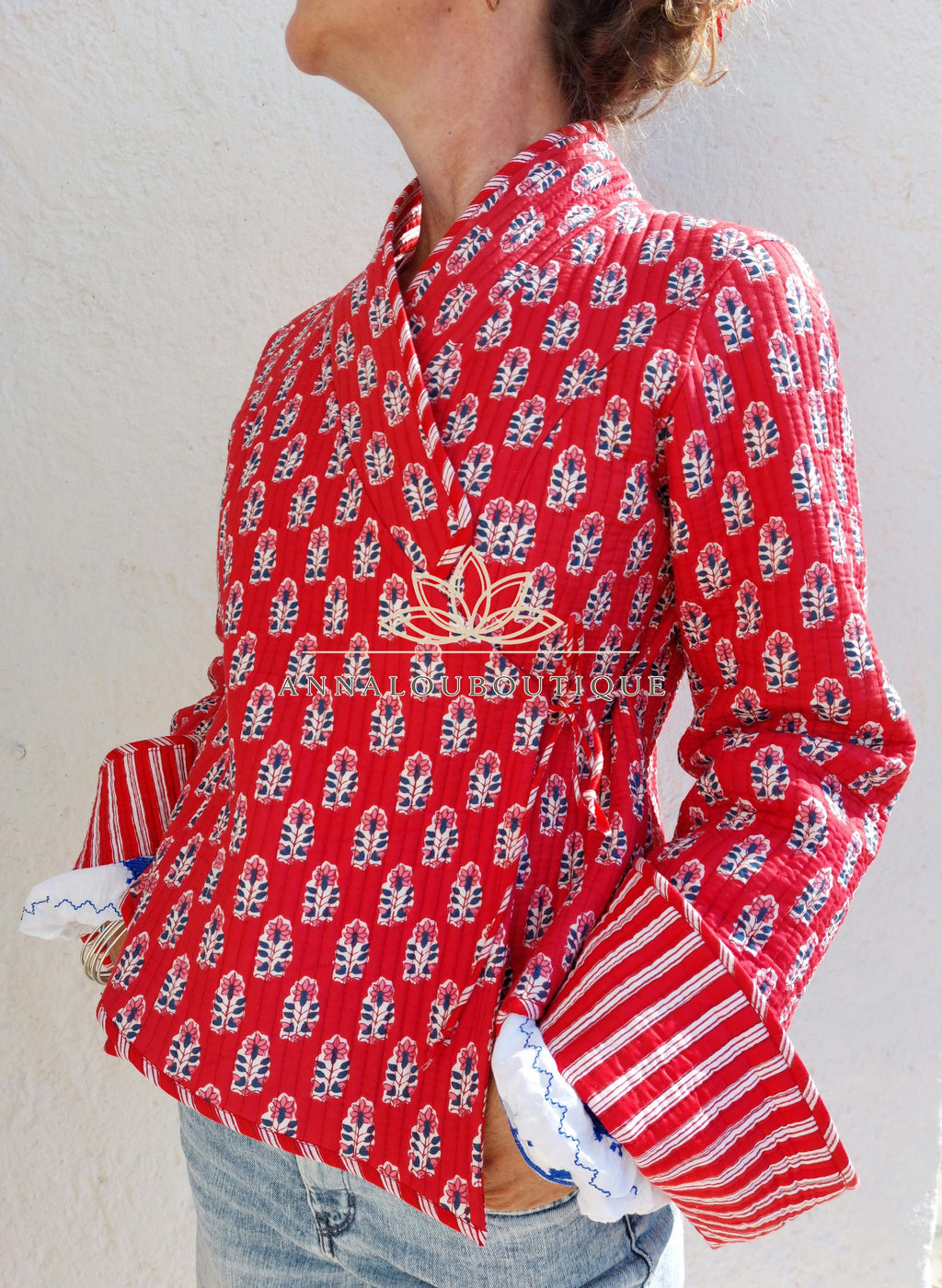 Reversible Quilted Cotton Crossed Jacket – Red Winter Coat