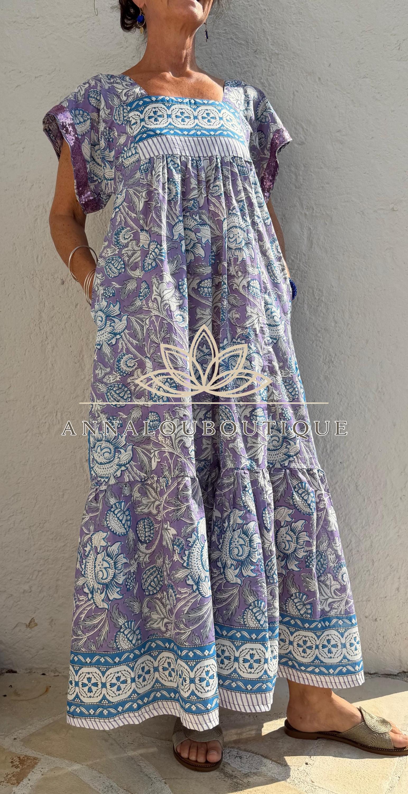 Flowy Soft Cotton Maxi Dress – Mauve Floral Dress, Boho Chic Summer Outfit, Resort Wear for Women, Handmade Fashion, Limited Edition