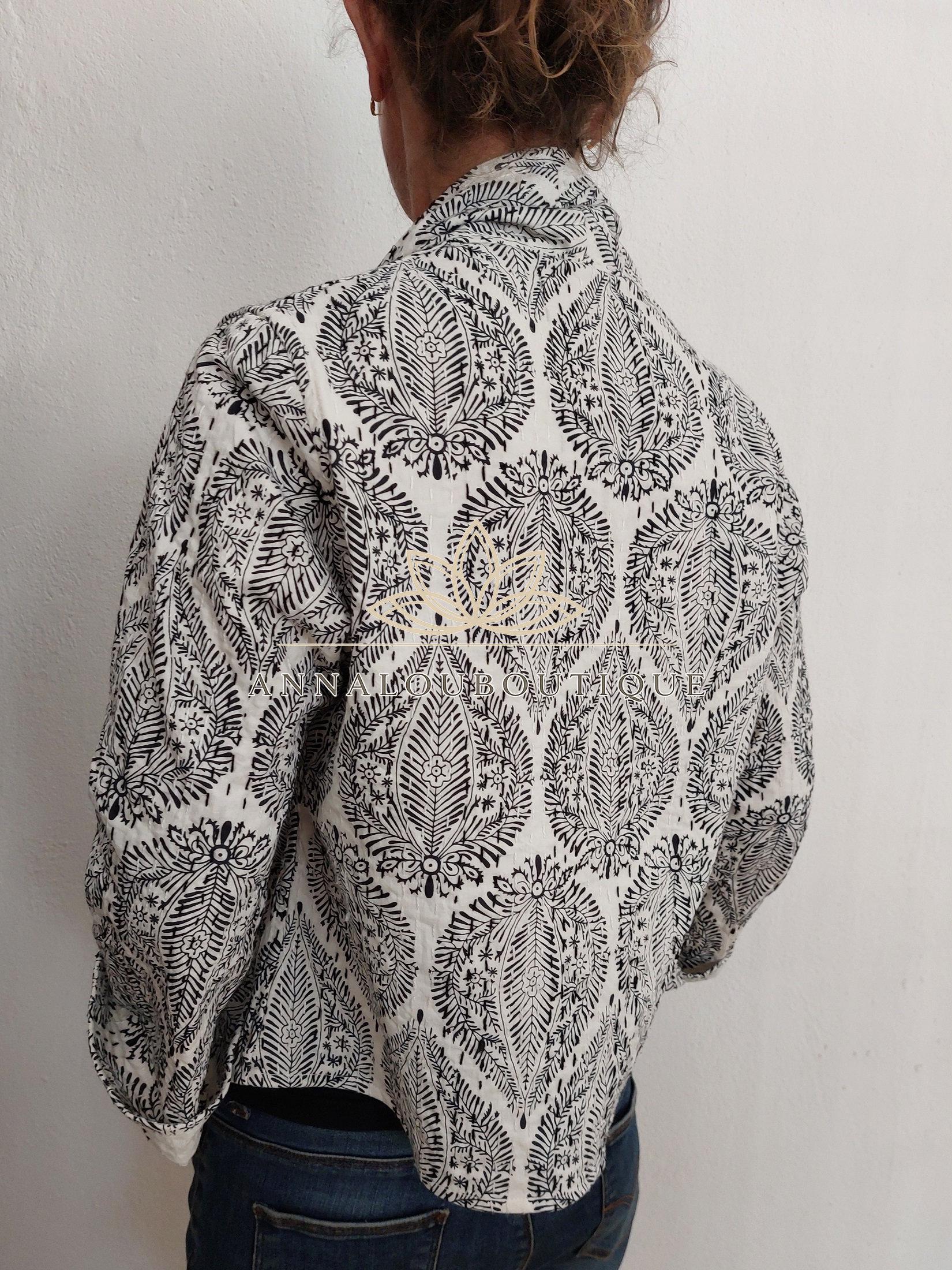 Black Diamond Cotton Jacket, Kimono Style Bohemian Jacket, Mid-Season Casual Wear, White Cotton Lining, Limited Edition