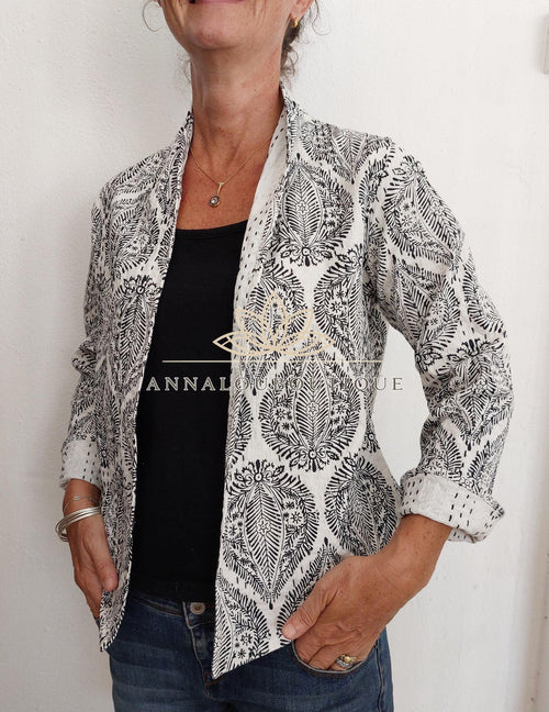 Black Diamond Cotton Jacket, Kimono Style Bohemian Jacket, Mid-Season Casual Wear, White Cotton Lining, Limited Edition