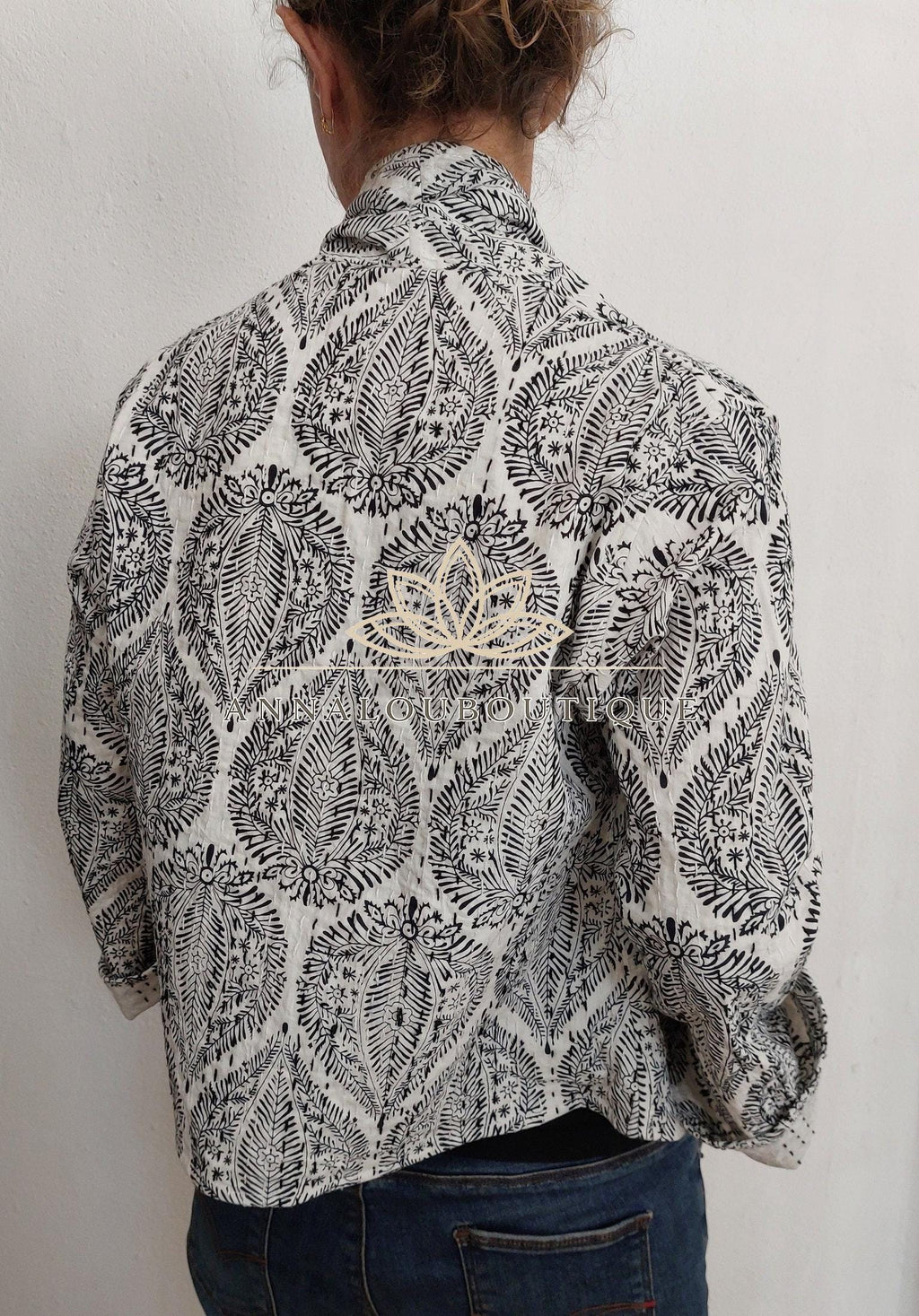 Black Diamond Cotton Jacket, Kimono Style Bohemian Jacket, Mid-Season Casual Wear, White Cotton Lining, Limited Edition