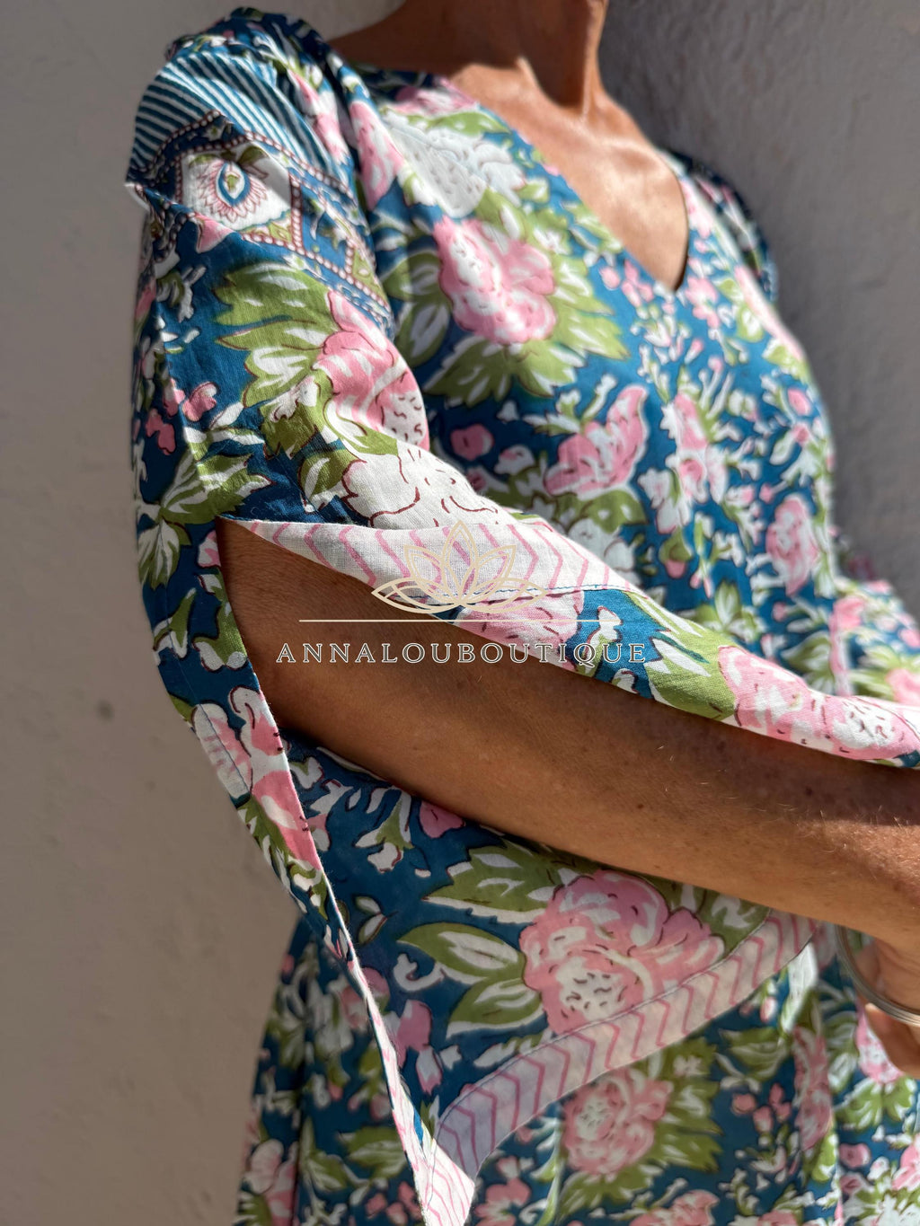 Pink Blue Floral Kaftan Dress, Soft Cotton Beach Cover Up, Flowy Summer Maxi Dress, Bohemian Resort Wear, Handmade Cotton Fashion