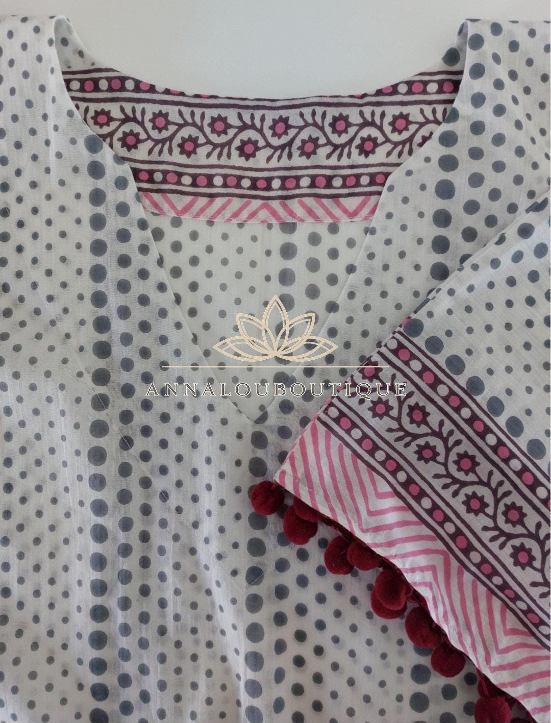 Hippie Chic Cotton Poncho Dress – Short Kaftan with V Neck for Beach & Pool Parties