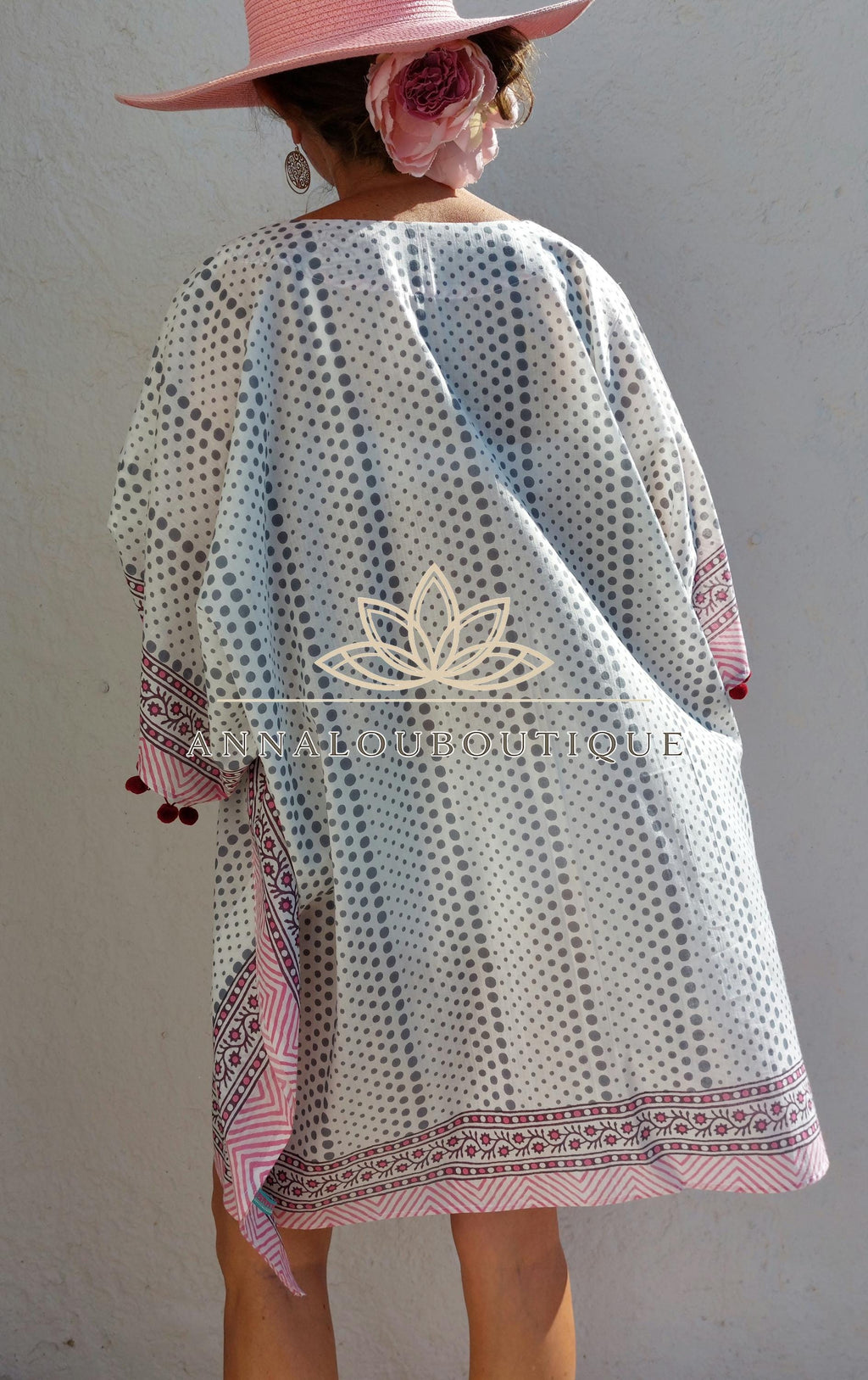 Hippie Chic Cotton Poncho Dress – Short Kaftan with V Neck for Beach & Pool Parties