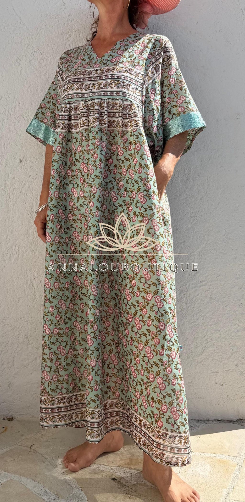 Water Green Floral Maxi Dress, Oversized Soft Cotton Summer Dress, Bohemian Resort Wear, Flowy Casual Outfit, Lightweight Women’s Clothing