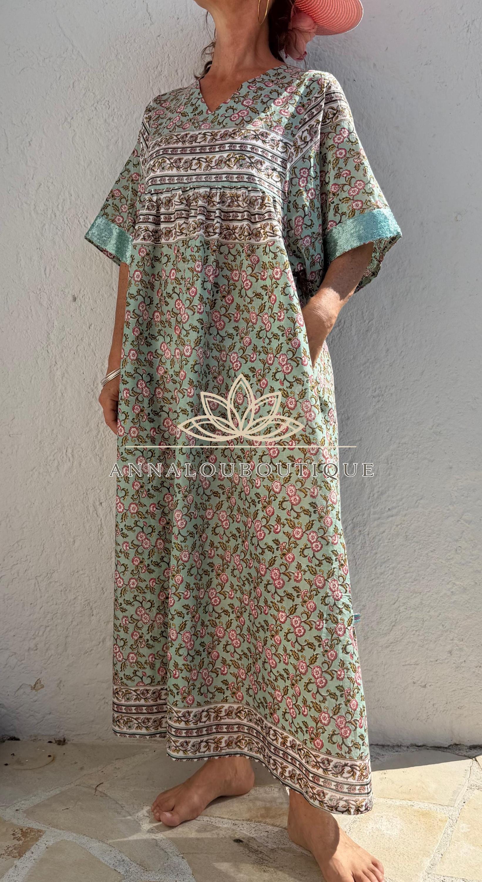 Water Green Floral Maxi Dress, Oversized Soft Cotton Summer Dress, Bohemian Resort Wear, Flowy Casual Outfit, Lightweight Women’s Clothing