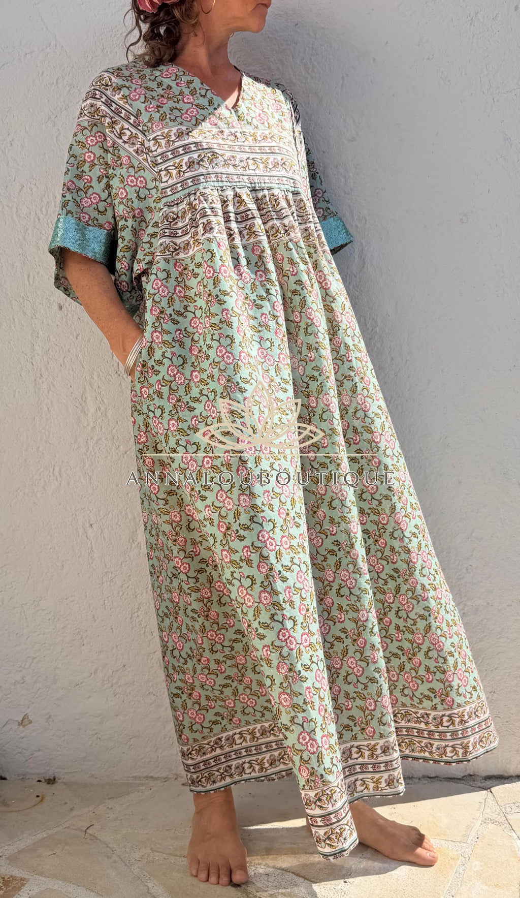 Water Green Floral Maxi Dress, Oversized Soft Cotton Summer Dress, Bohemian Resort Wear, Flowy Casual Outfit, Lightweight Women’s Clothing