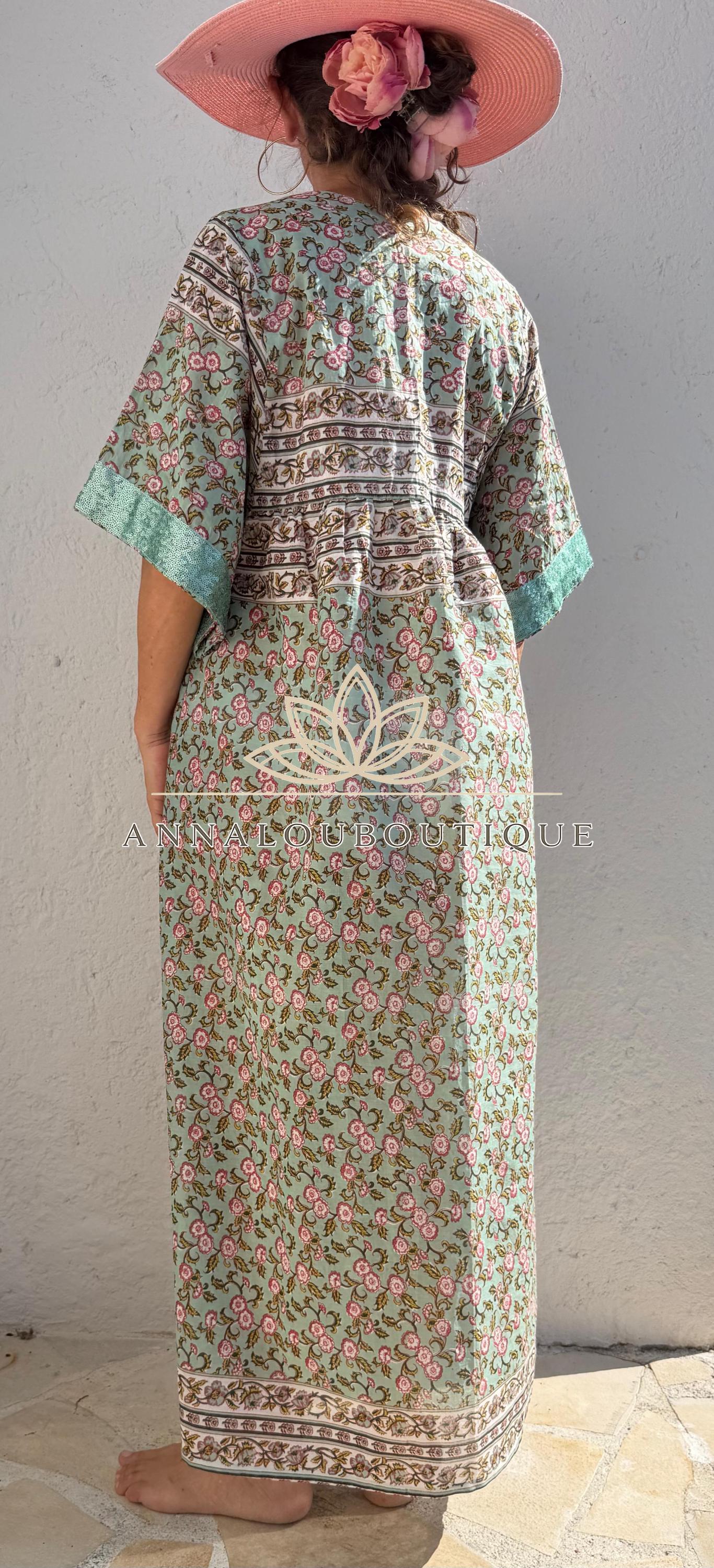 Water Green Floral Maxi Dress, Oversized Soft Cotton Summer Dress, Bohemian Resort Wear, Flowy Casual Outfit, Lightweight Women’s Clothing