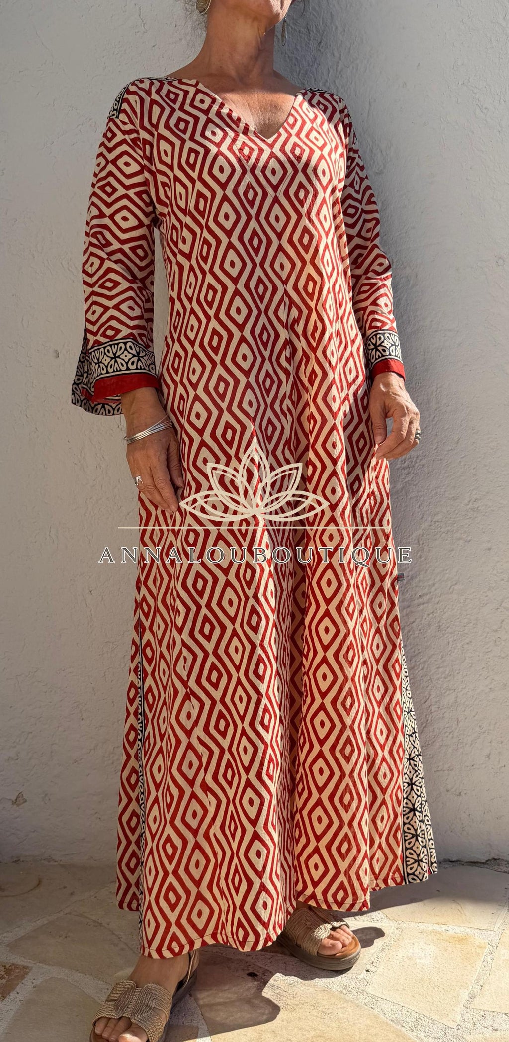 Rust Beige Diamond Cotton Kaftan Dress, Soft Cotton Maxi Dress, Bohemian Summer Outfit, Flowy Resort Wear, Lightweight Women’s Fashion