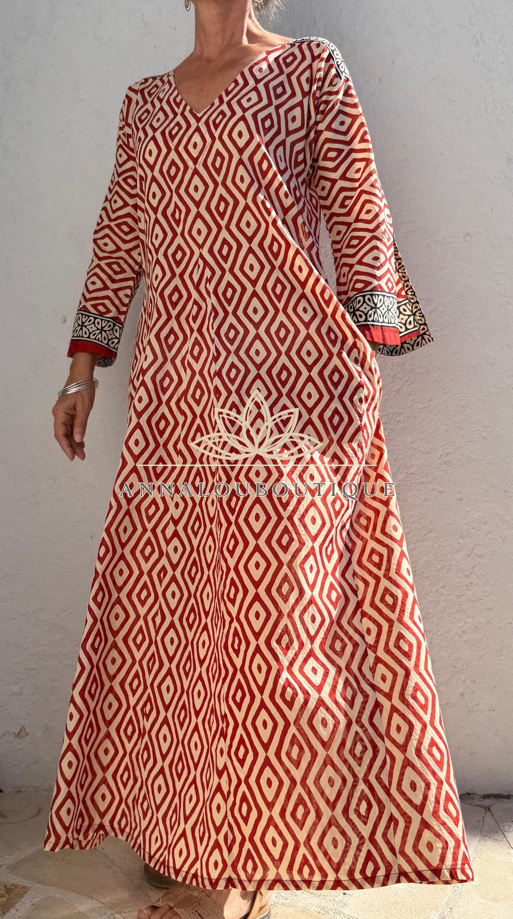 Rust Beige Diamond Cotton Kaftan Dress, Soft Cotton Maxi Dress, Bohemian Summer Outfit, Flowy Resort Wear, Lightweight Women’s Fashion
