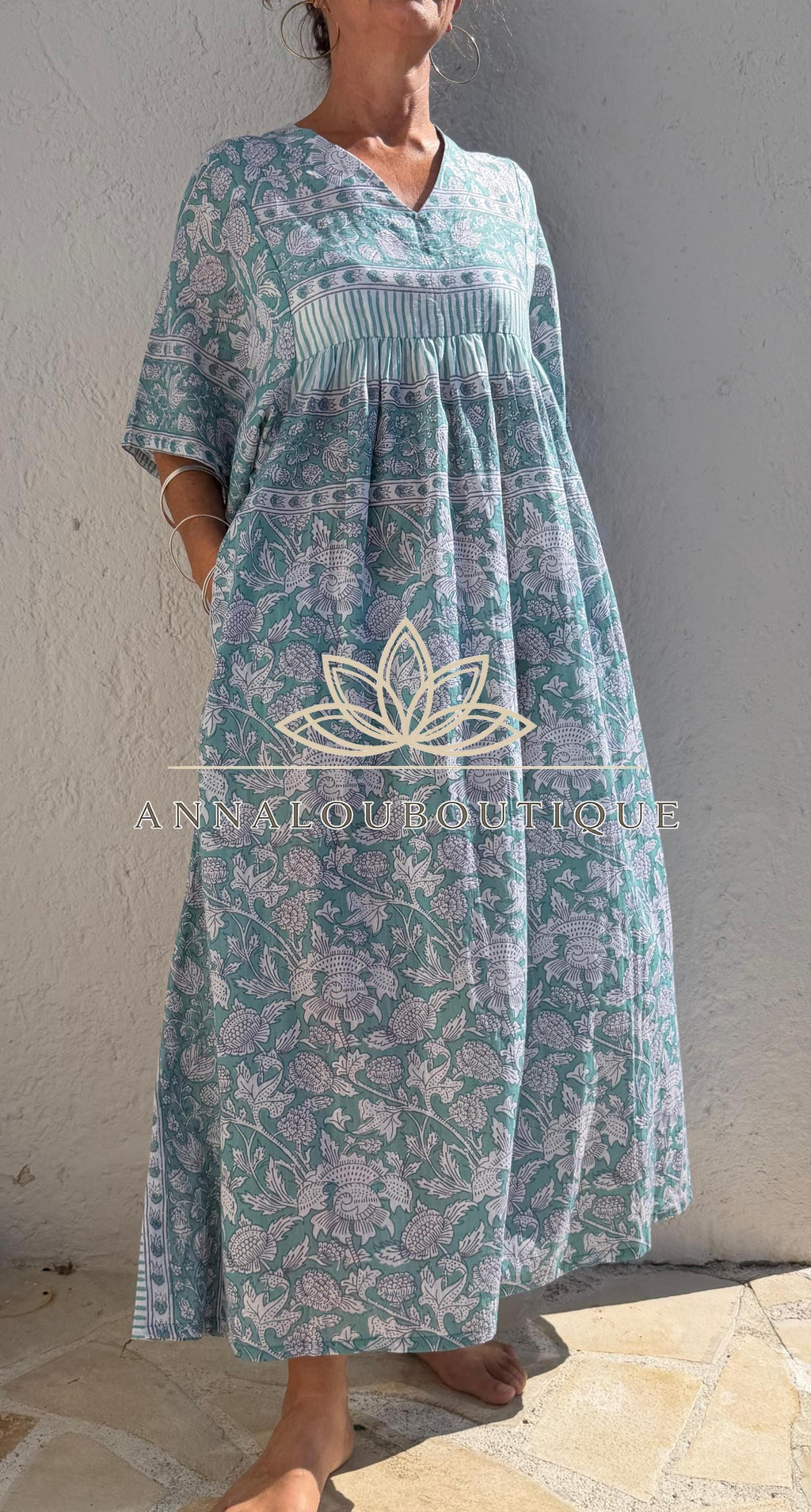 Soft Green Floral Kaftan Dress, Oversized Cotton Maxi Dress, Maternity Friendly Summer Outfit, Breathable Resort Wear, Bohemian Beach Style.