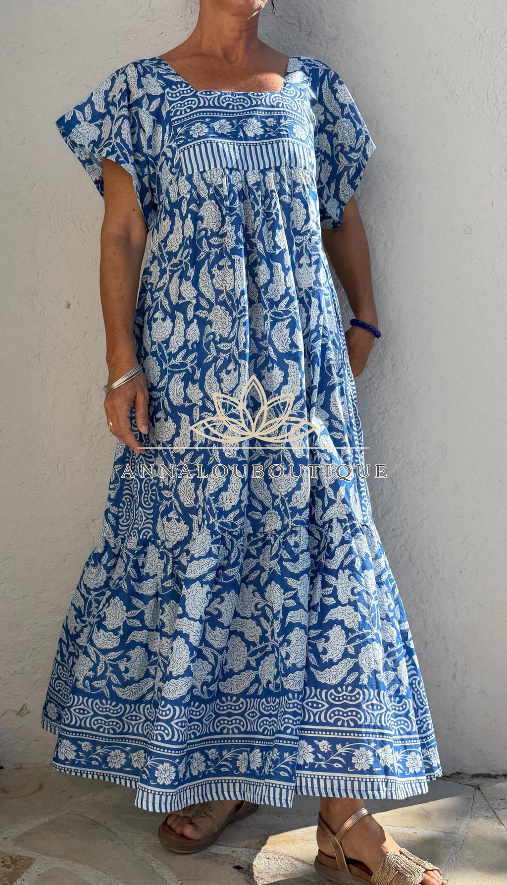 Navy Blue Floral Maxi Dress, Handmade Cotton Summer Dress, Flowy Bohemian Resort Wear, Lightweight Women’s Clothing, Limited Edition