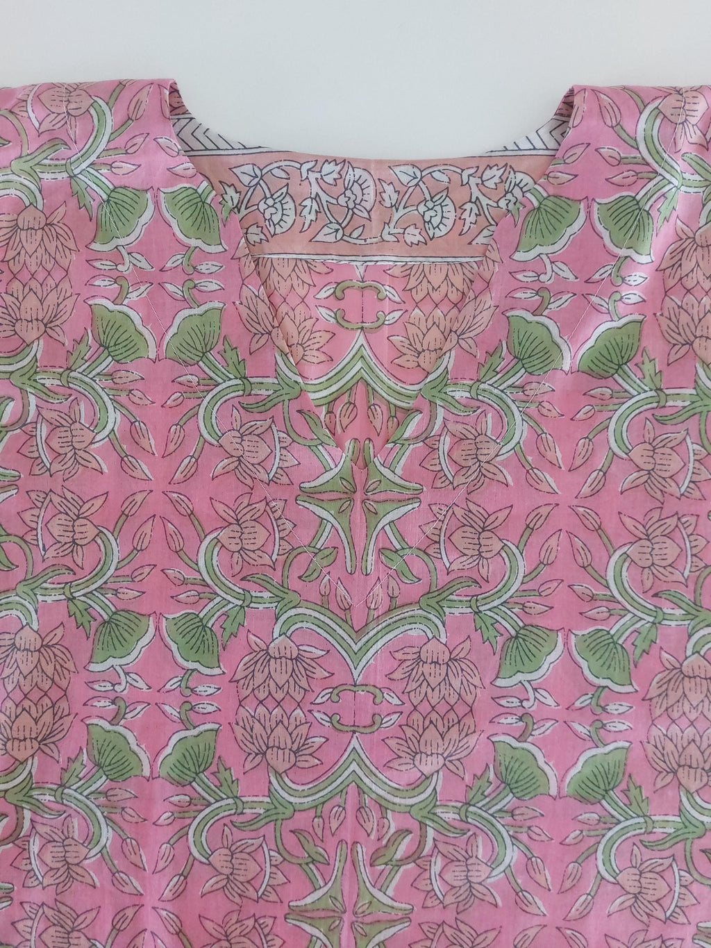 Pale Pink Floral Short Kaftan, Soft Cotton Beach Cover Up, Bohemian Poncho Dress, Hippie Chic Summer Wear, Unique Handmade Piece