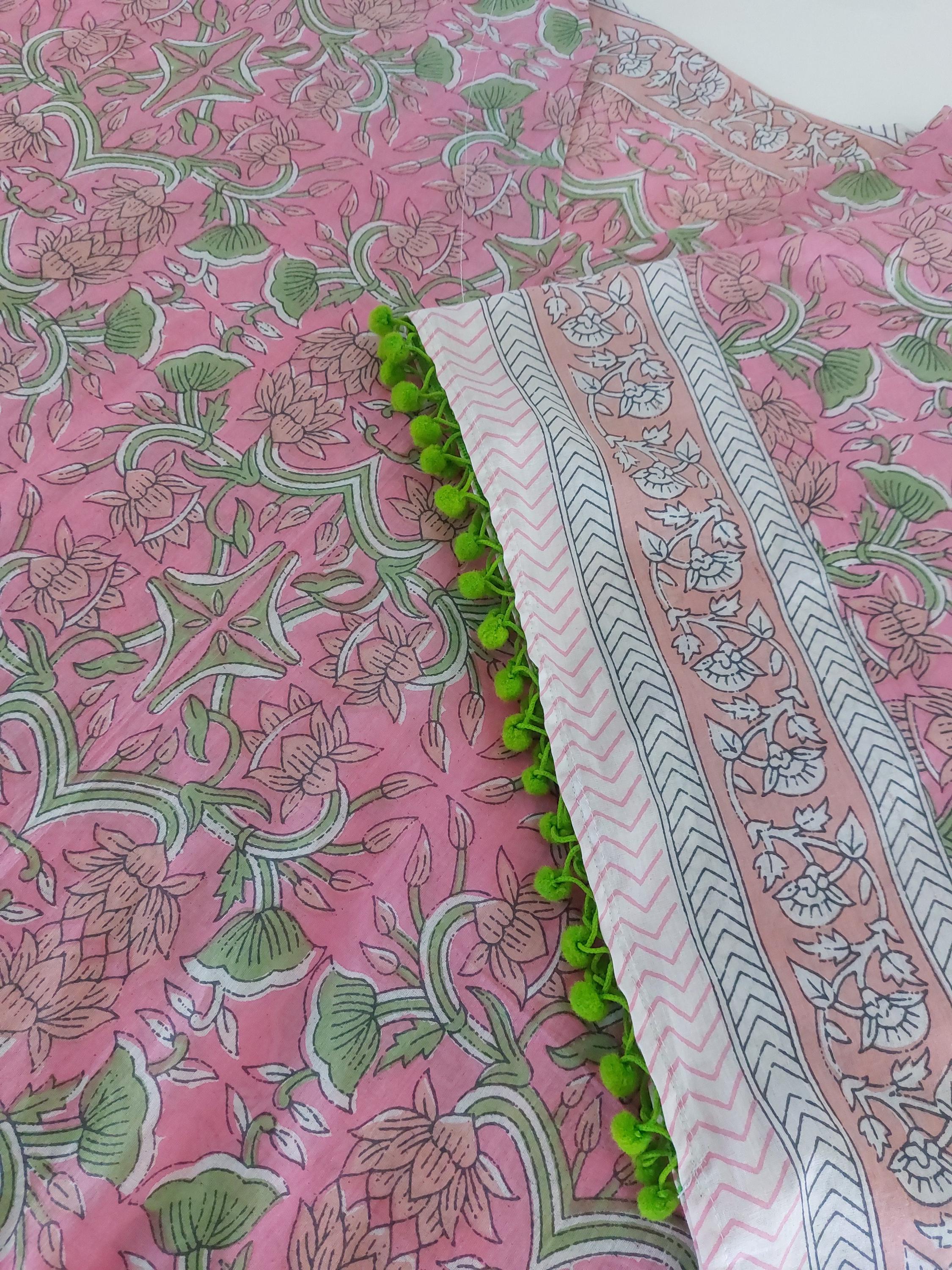 Pale Pink Floral Short Kaftan, Soft Cotton Beach Cover Up, Bohemian Poncho Dress, Hippie Chic Summer Wear, Unique Handmade Piece