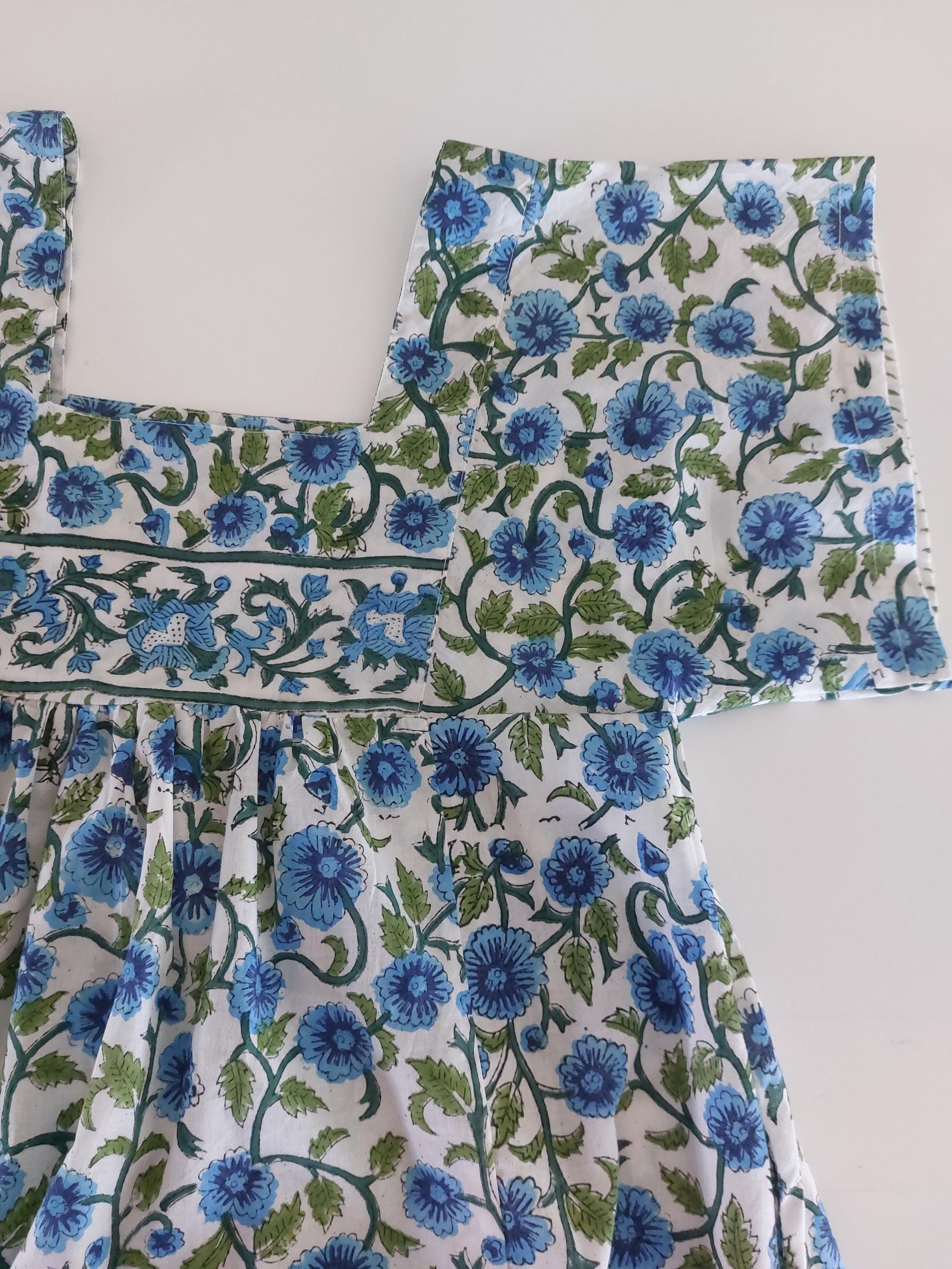 Turquoise Navy Blue Floral Maxi Dress, Handmade Summer Dress, Flowy Bohemian Resort Wear, Lightweight Women’s Clothing, Limited Edition