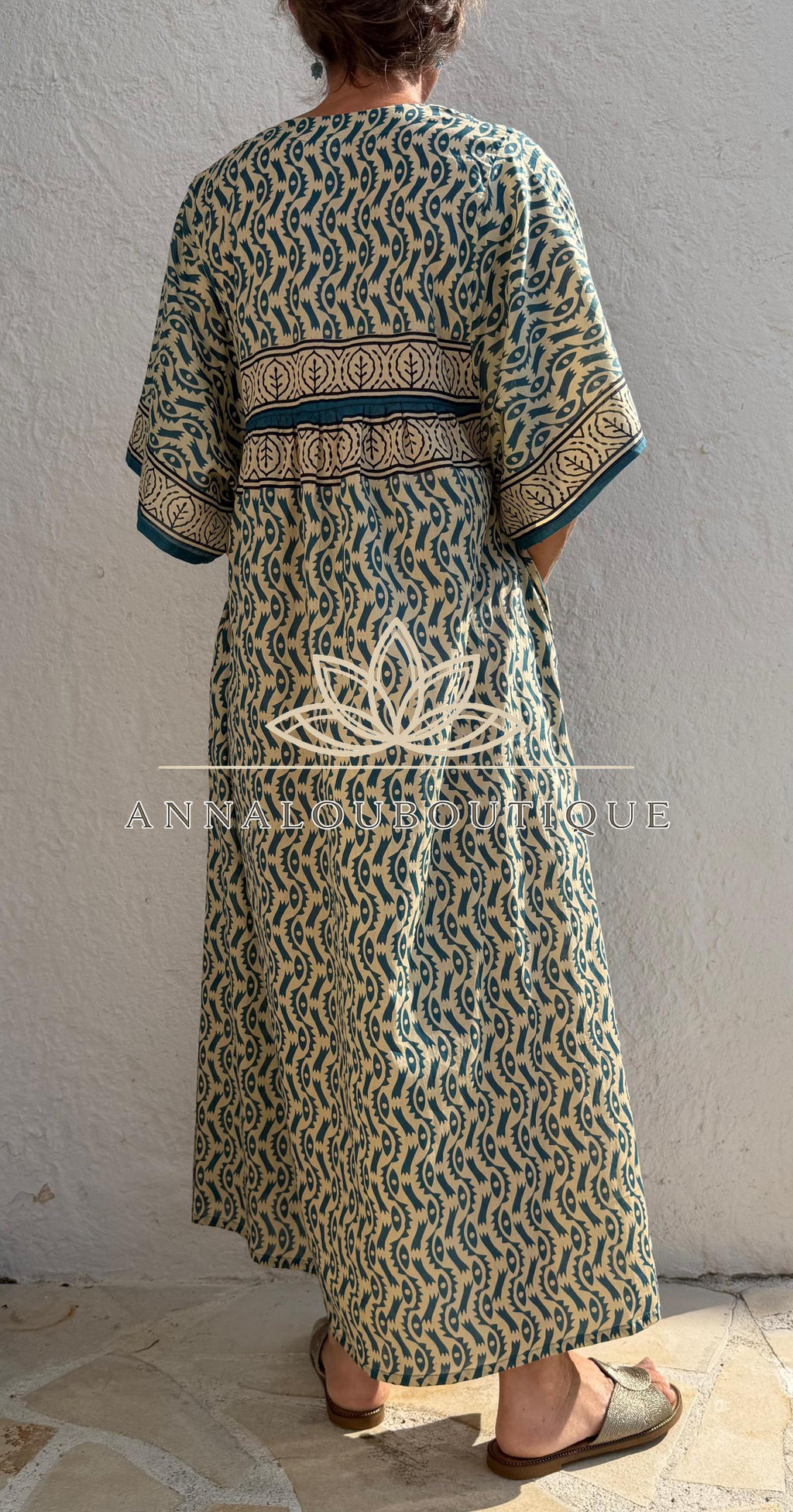 Beige & Blue Oversized Cotton Maxi Dress, Resort Boho Dress, Soft Cotton Summer Outfit, Flowy Women's Dress