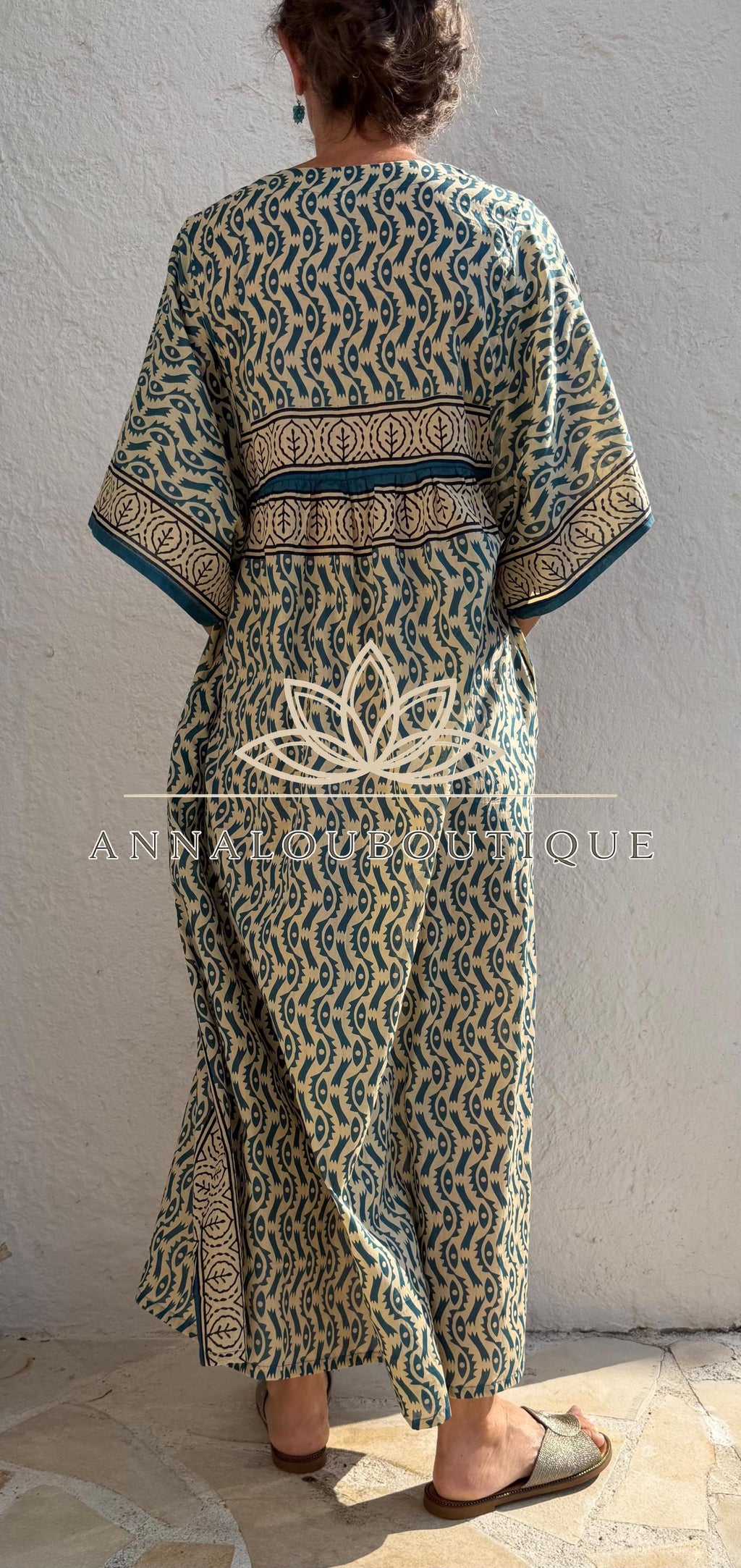 Beige & Blue Oversized Cotton Maxi Dress, Resort Boho Dress, Soft Cotton Summer Outfit, Flowy Women's Dress