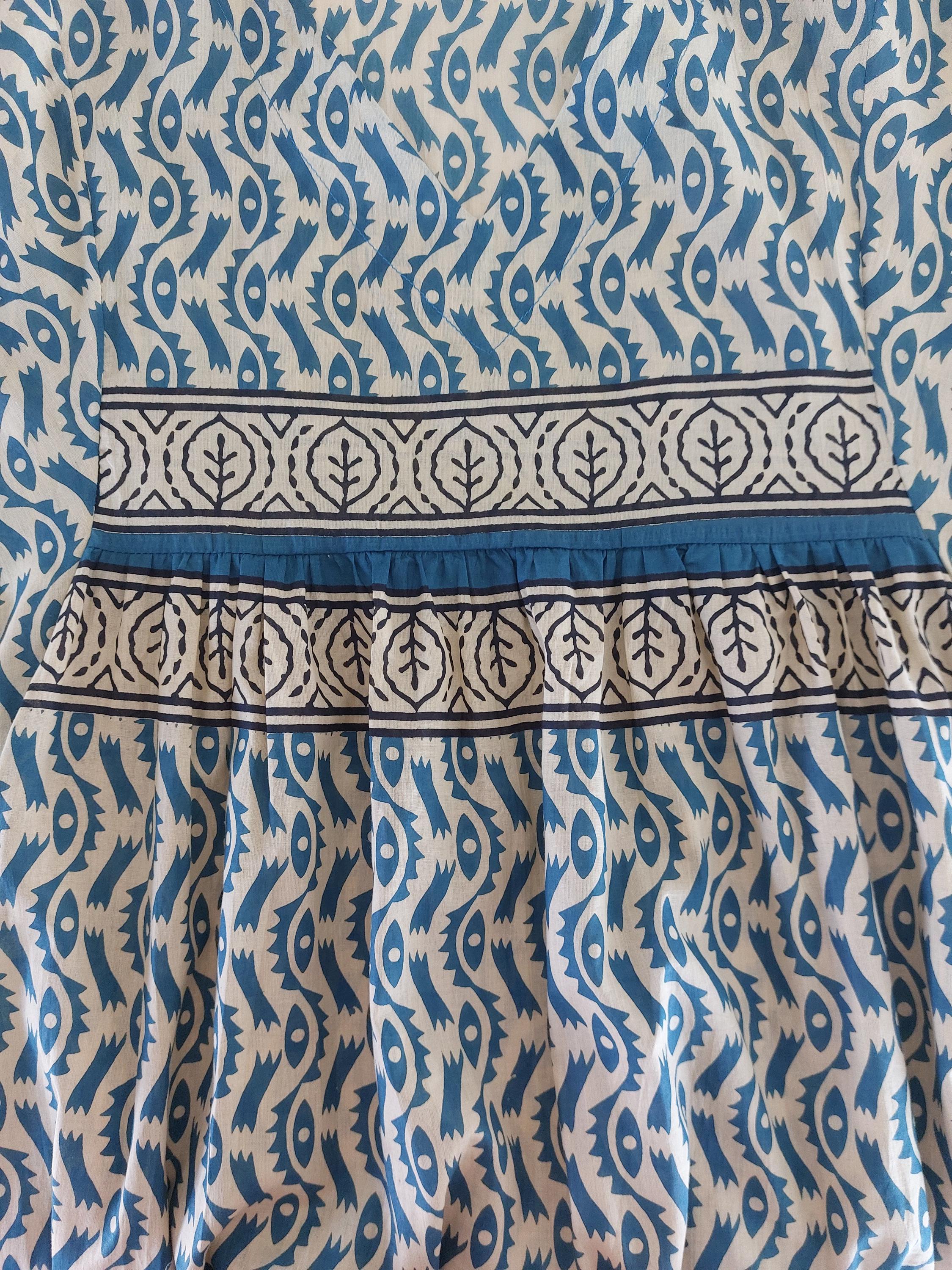 Beige & Blue Oversized Cotton Maxi Dress, Resort Boho Dress, Soft Cotton Summer Outfit, Flowy Women's Dress