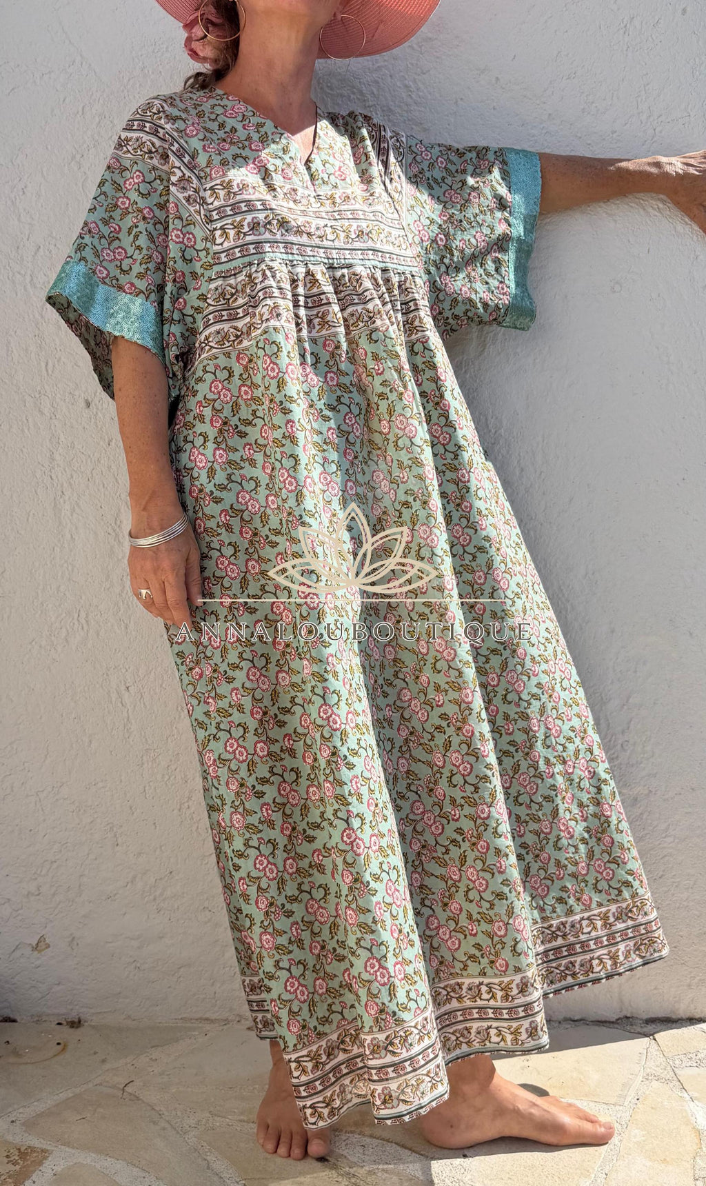 Water Green Floral Maxi Dress, Oversized Soft Cotton Summer Dress, Bohemian Resort Wear, Flowy Casual Outfit, Lightweight Women’s Clothing