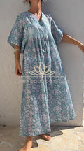 Soft Green Floral Kaftan Dress, Oversized Cotton Maxi Dress, Maternity Friendly Summer Outfit, Breathable Resort Wear, Bohemian Beach Style.