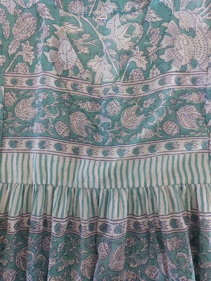 Loose green floral cotton kaftan dress