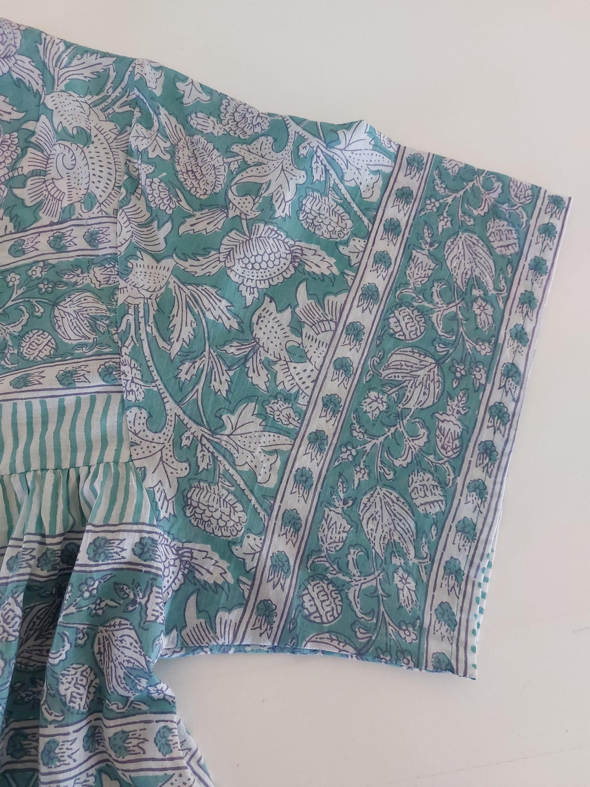 Loose green floral cotton kaftan dress