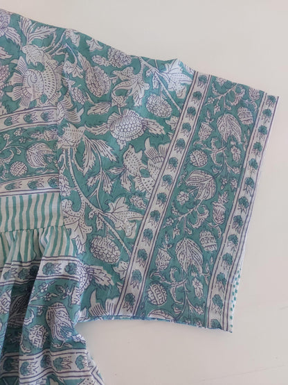 Loose green floral cotton kaftan dress