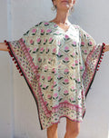 Almond Green Short Kaftan, Soft Cotton Beach Cover Up, V-Neck Bohemian Summer Dress, Hippie Chic Resort Wear, Lightweight Handmade Fashion