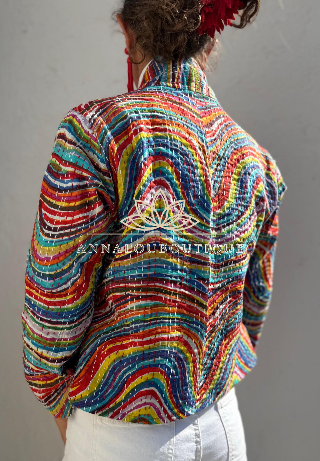 Rainbow Color Cotton Jacket, Kimono Style Bohemian Layer, Mid-Season Casual Jacket, Handmade Cotton Outerwear, Provence Handmade Fashion