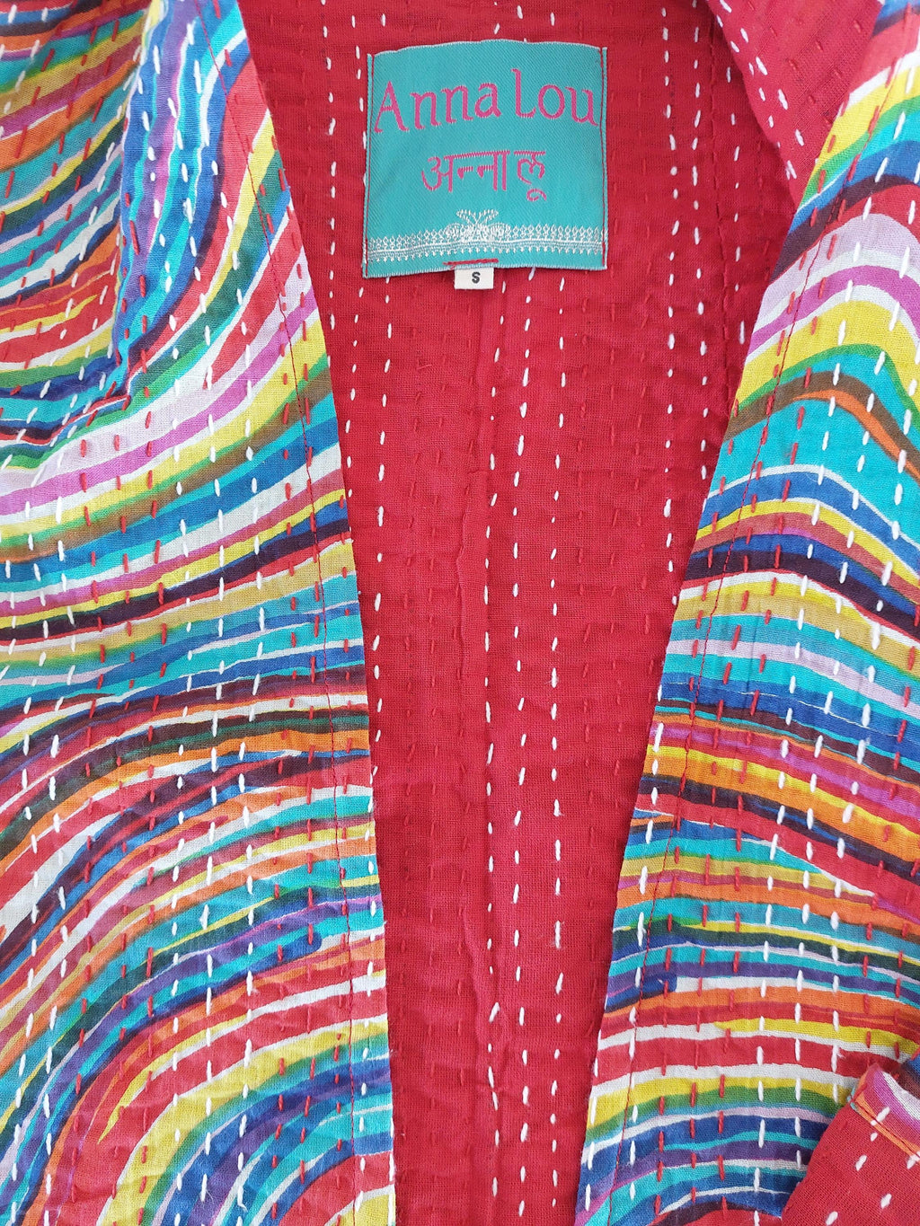 Rainbow Color Cotton Jacket, Kimono Style Bohemian Layer, Mid-Season Casual Jacket, Handmade Cotton Outerwear, Provence Handmade Fashion