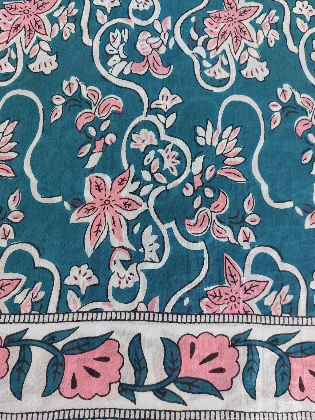 Teal & Pink Floral Short Kaftan, Cotton Beach Cover Up, Bohemian Summer Dress, Hippie Chic Resort Wear, Lightweight Handmade Cotton Fashion