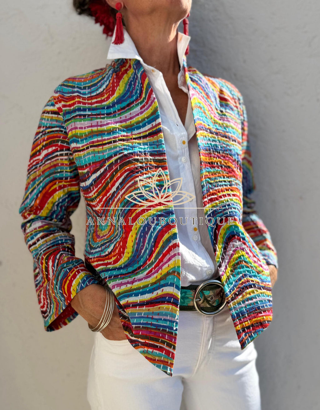 Rainbow Color Cotton Jacket, Kimono Style Bohemian Layer, Mid-Season Casual Jacket, Handmade Cotton Outerwear, Provence Handmade Fashion