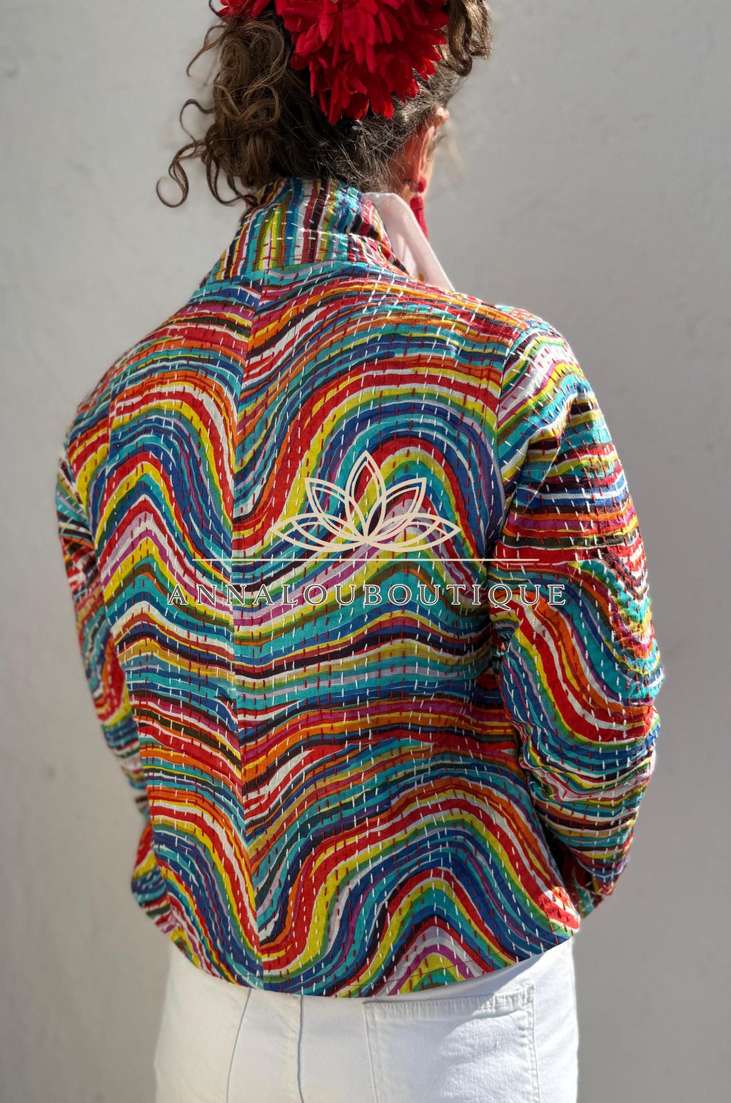 Rainbow Color Cotton Jacket, Kimono Style Bohemian Layer, Mid-Season Casual Jacket, Handmade Cotton Outerwear, Provence Handmade Fashion