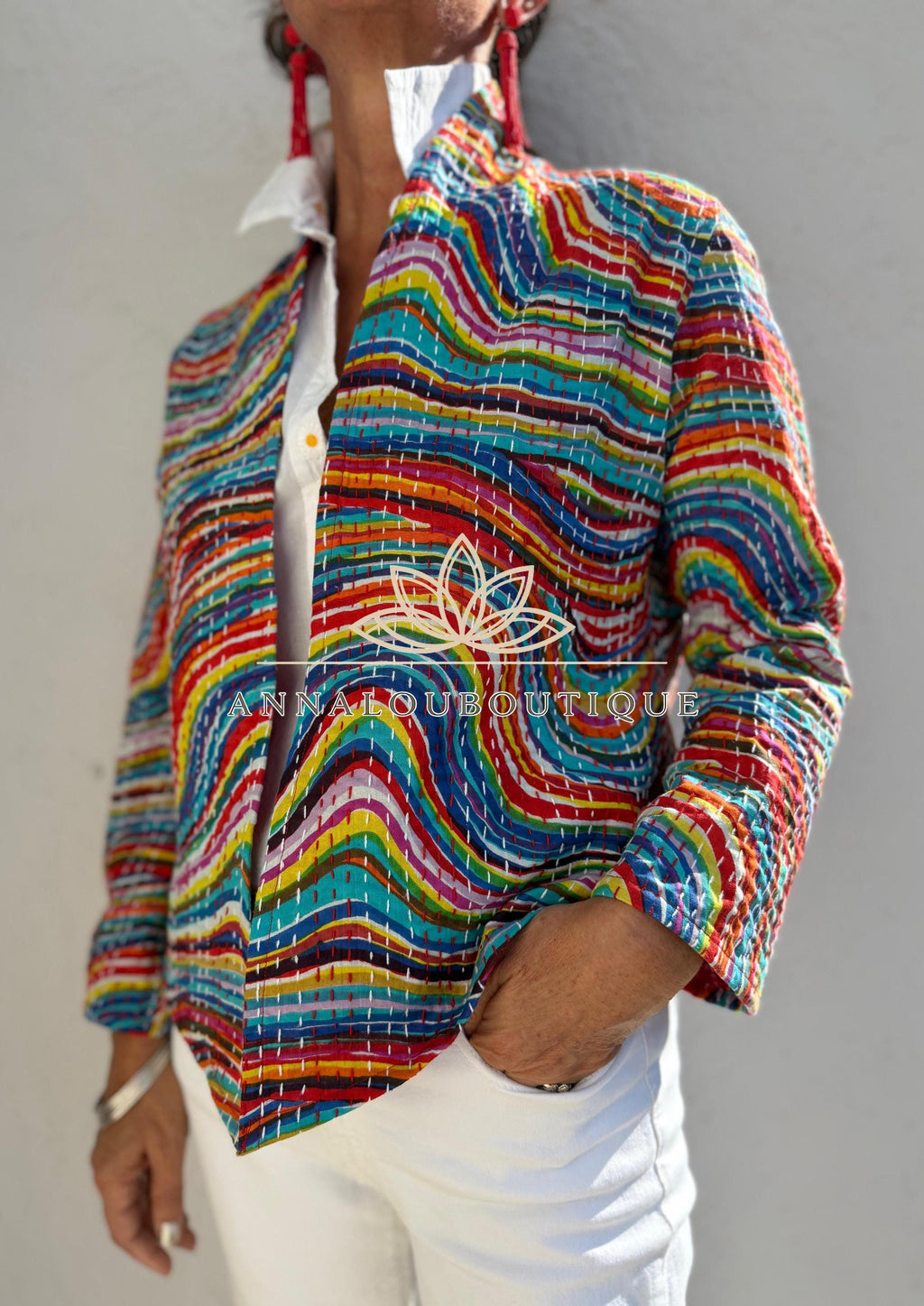 Rainbow Color Cotton Jacket, Kimono Style Bohemian Layer, Mid-Season Casual Jacket, Handmade Cotton Outerwear, Provence Handmade Fashion