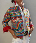Rainbow Color Cotton Jacket, Kimono Style Bohemian Layer, Mid-Season Casual Jacket, Handmade Cotton Outerwear, Provence Handmade Fashion