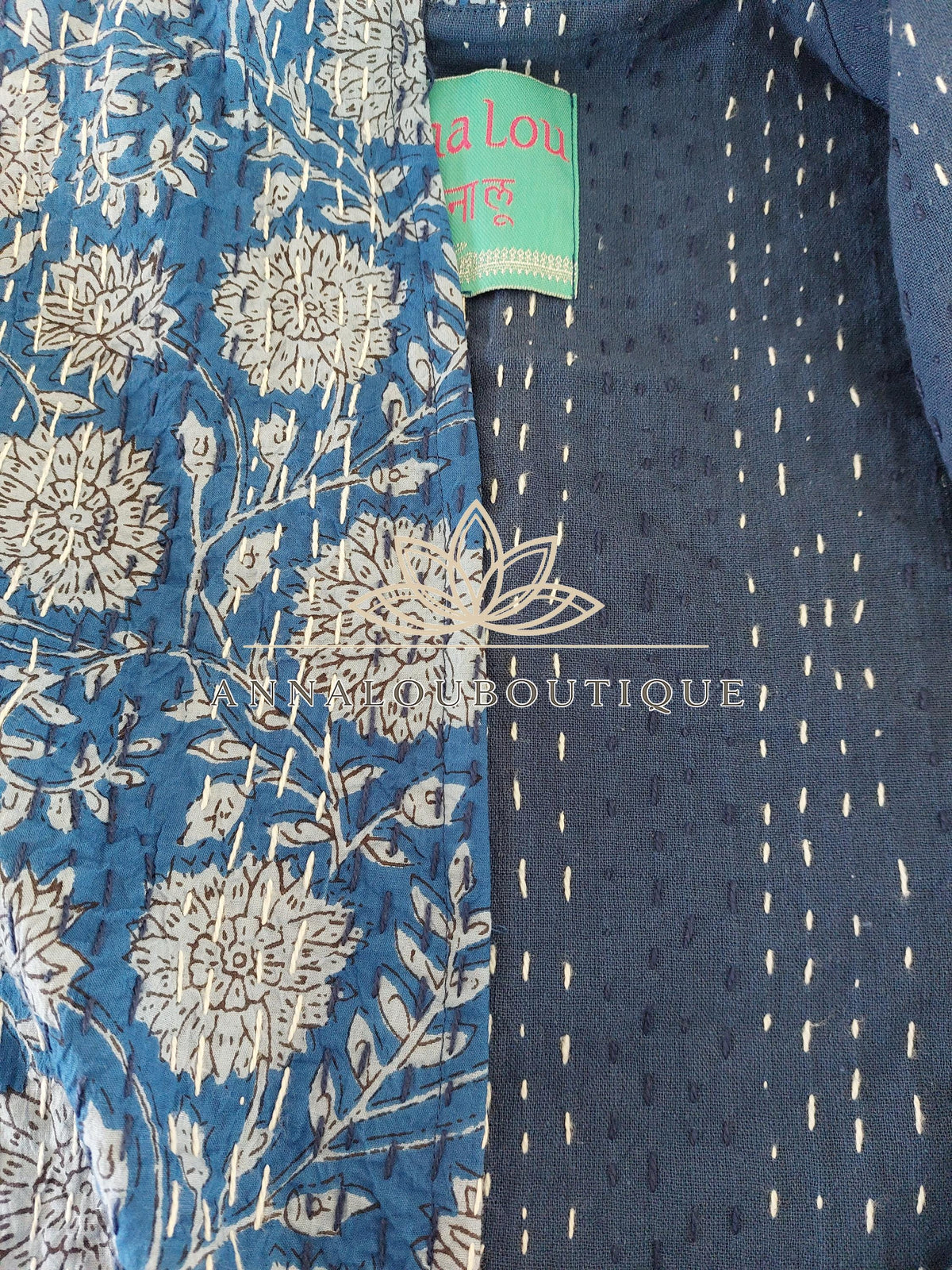 Blue Floral Cotton Jacket, Open Front Boho Cardigan, Lightweight Mid-Season Jacket, Hippie Chic Women’s Layer