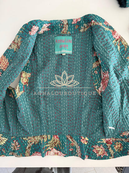 Teal & Pink Hydrangea Cotton Waistcoat, Corset Style Boho Vest, Handmade Fitted Women’s Vest, Limited Edition