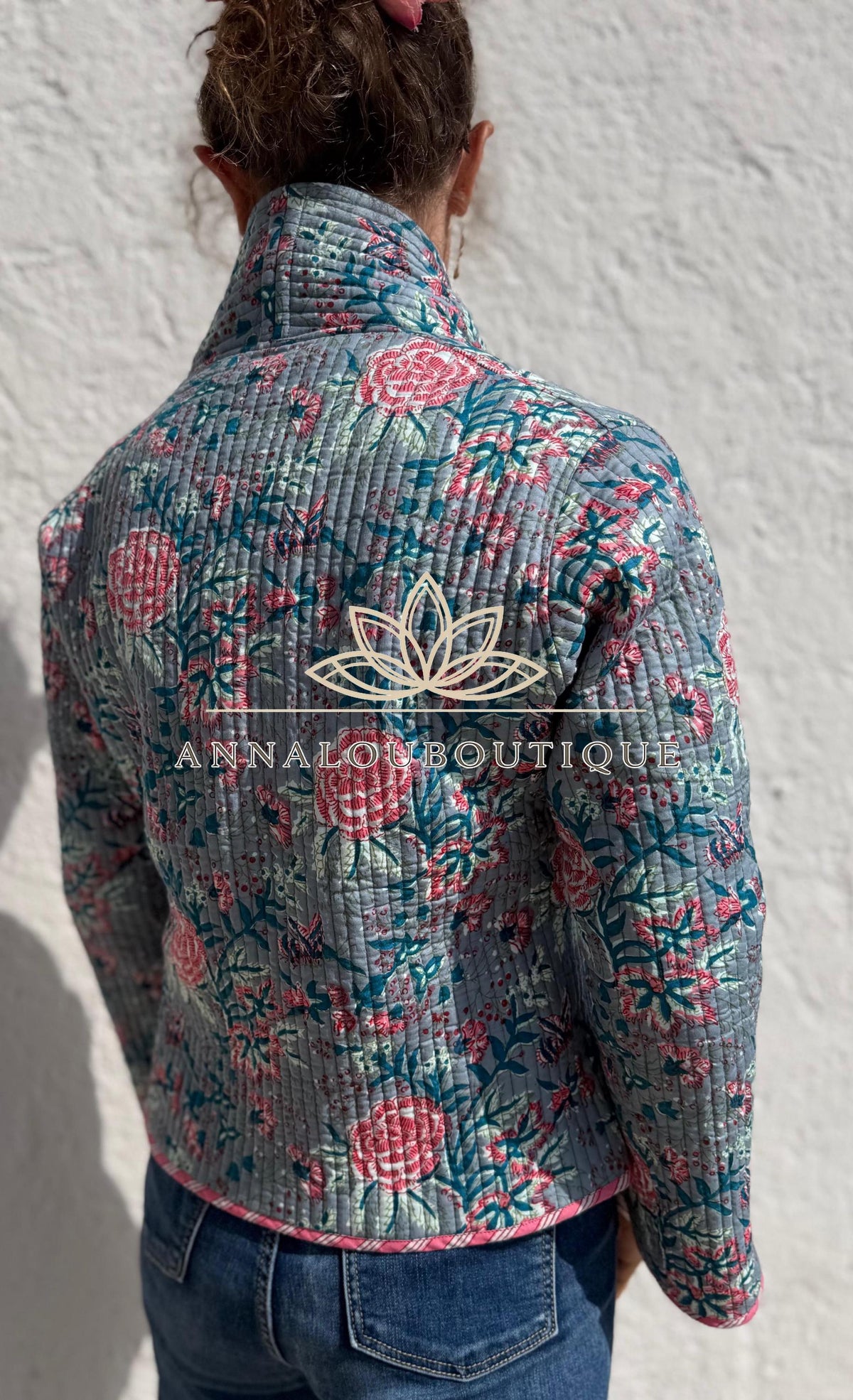 Grey & Pink Reversible Quilted Cotton Jacket, Boho Chic Wrap Jacket, Striped Ties, Flared Sleeves, Handmade Winter Coat